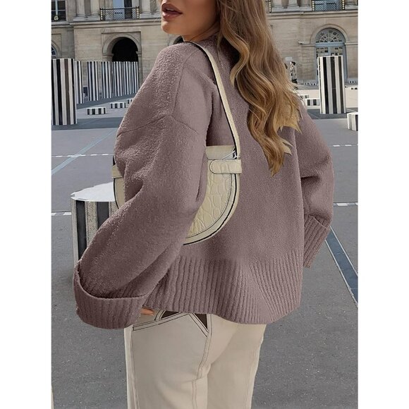 Women's  Nutmeg Oversized Long Sleeve Casual Fuzzy Knit Sweaters - Picture 8 of 9